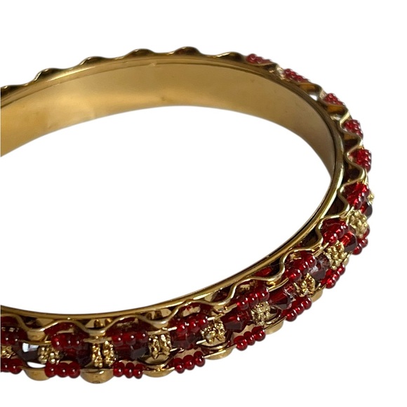 Vintage Ruby Red & Gold Beaded Bangle Bracelet Jhumka Bollywood Festive Ethnic - Picture 3 of 5